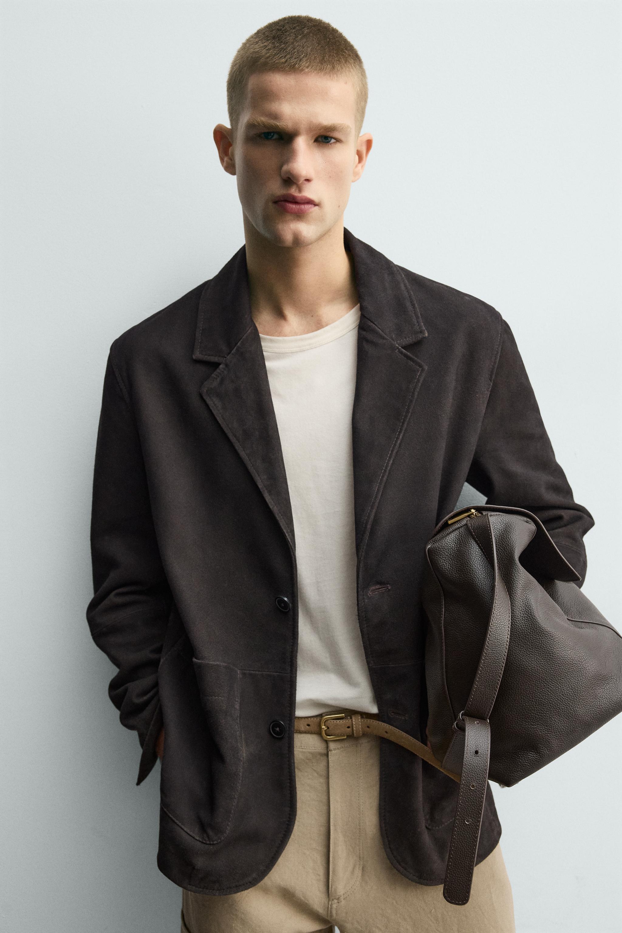WASHED EFFECT SUEDE LEATHER BLAZER